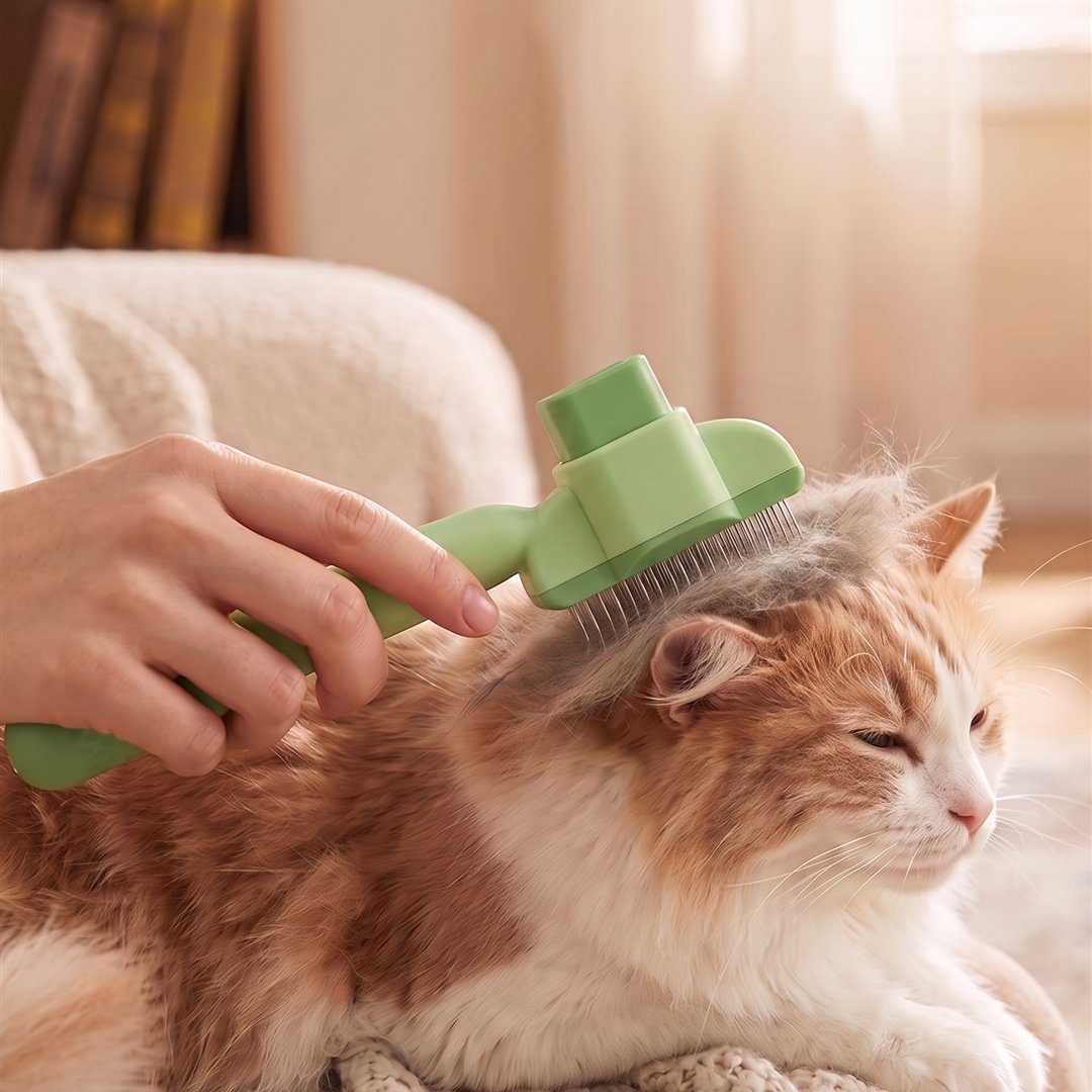 Tevreden kat wordt zacht geborsteld