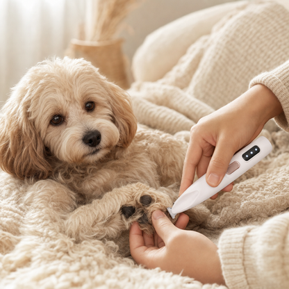 Hond die rustig getrimd wordt met de SILKPAW