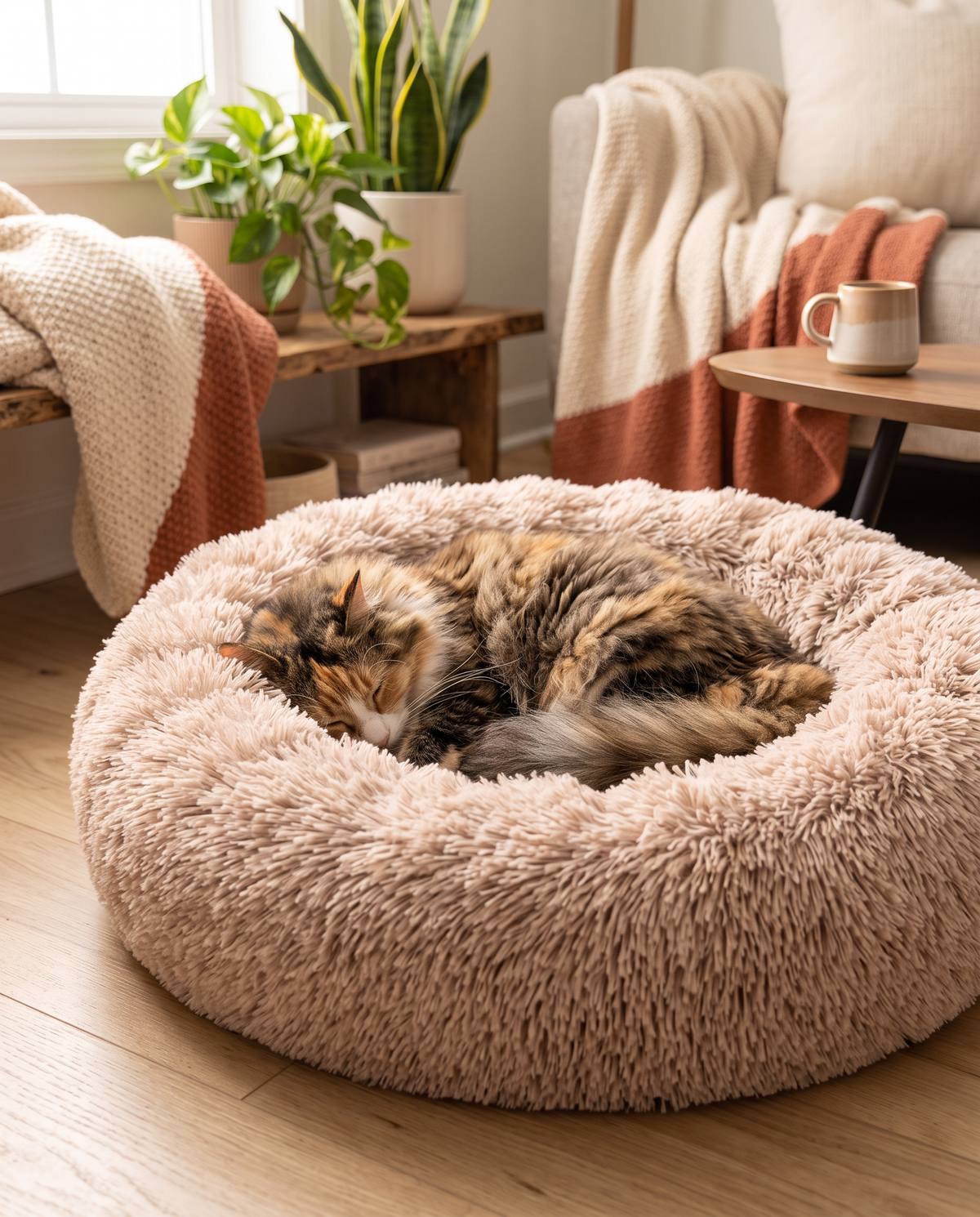 Kat slaapt in het CALMNEST Donut kalmeer-bed