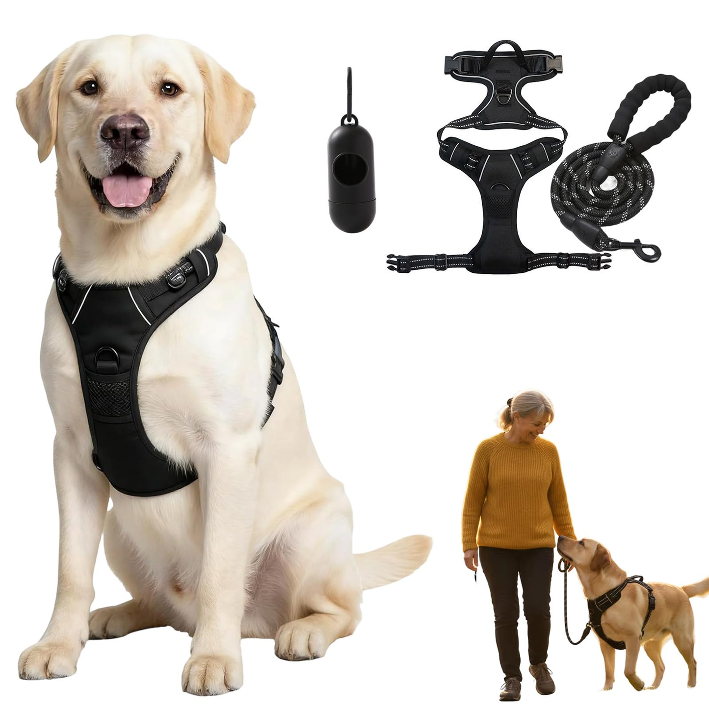PERFECTWALK Anti-Trek Tuig met Looplijn - Rustiger Wandelen met je hond zonder plotselinge schokken!