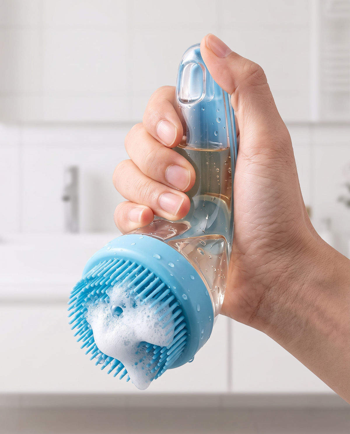 SoapBrush - zo werkt het: shampoo door de borstel knijpen