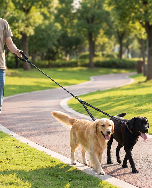 Twee honden tegelijk uitlaten met de TwinLead Dubbele Hondenriem