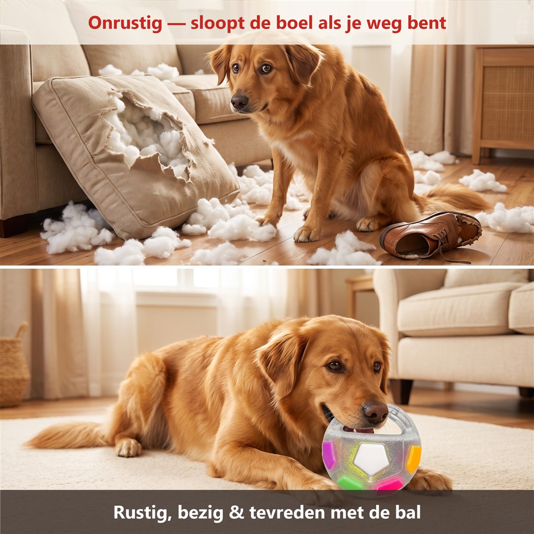 Voor en na: van gestrest en kauwend naar rustig met de bal