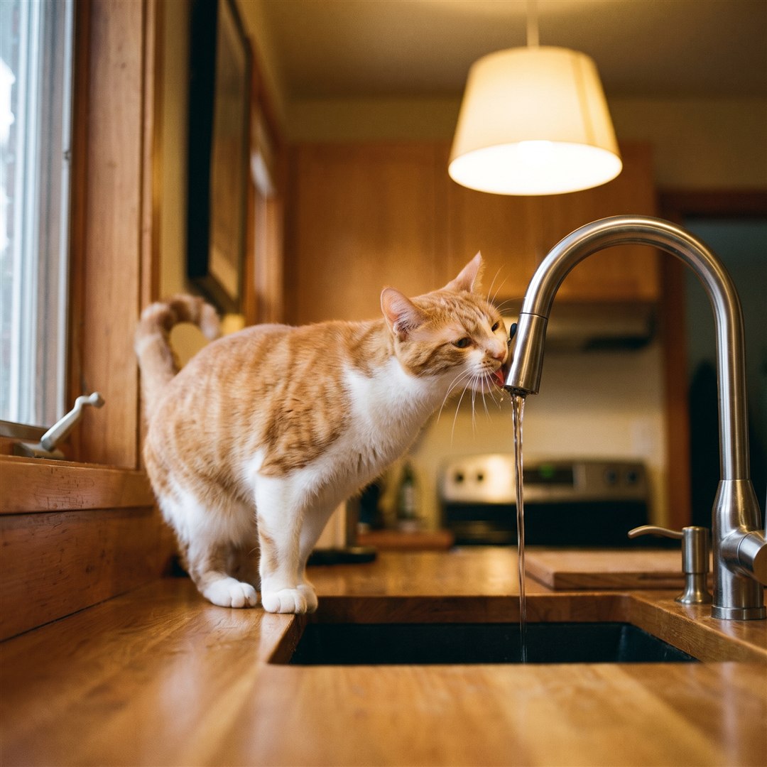 Kat drinkt uit de kraan