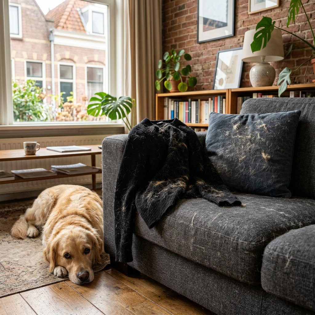 Bank en trui vol losse hondenharen