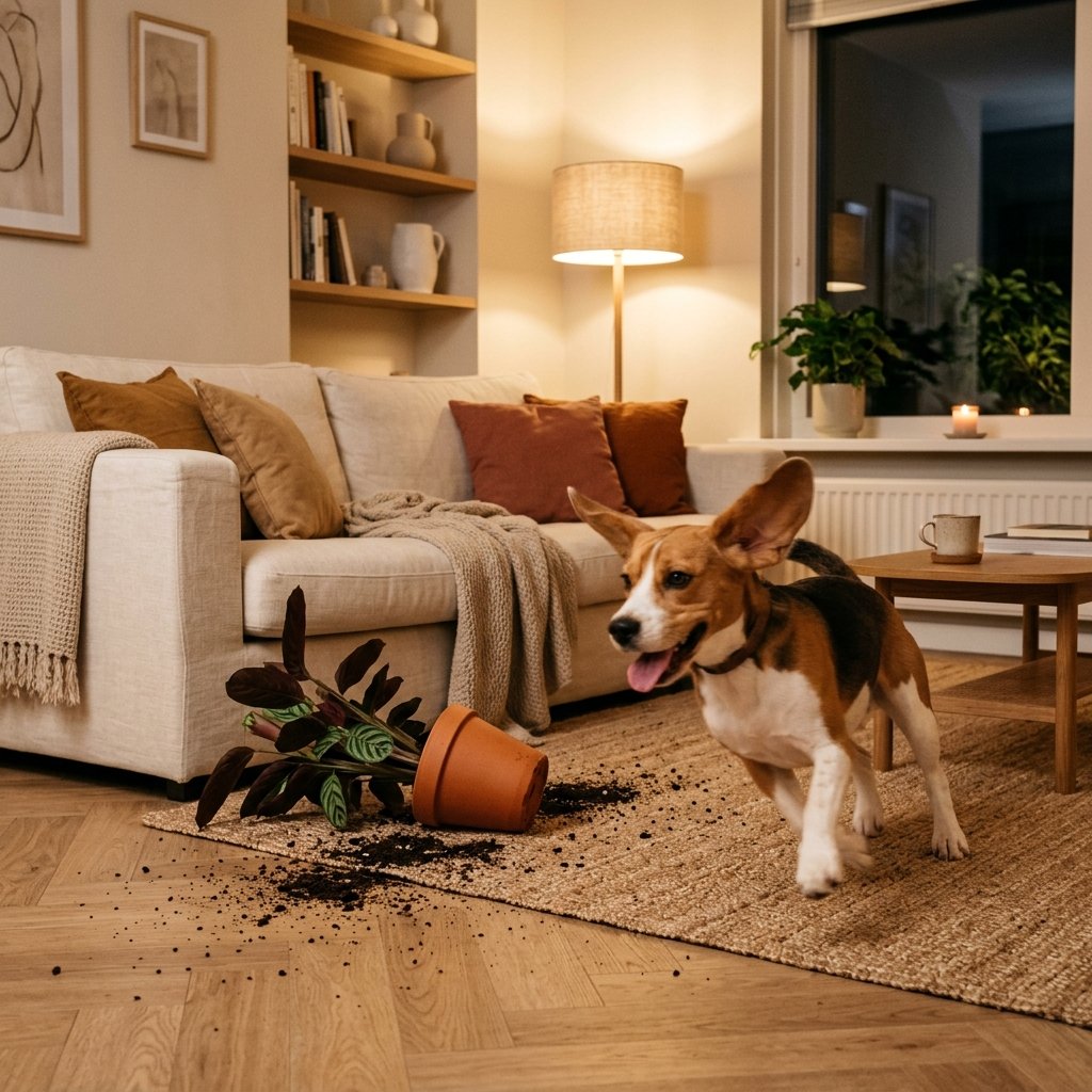 Hond rent onrustig door de woonkamer