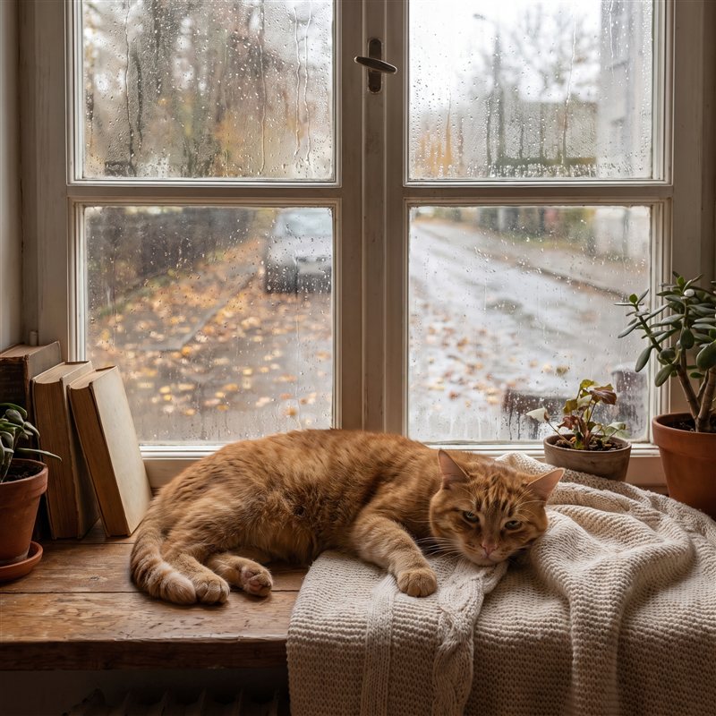 Verveelde kat bij het raam