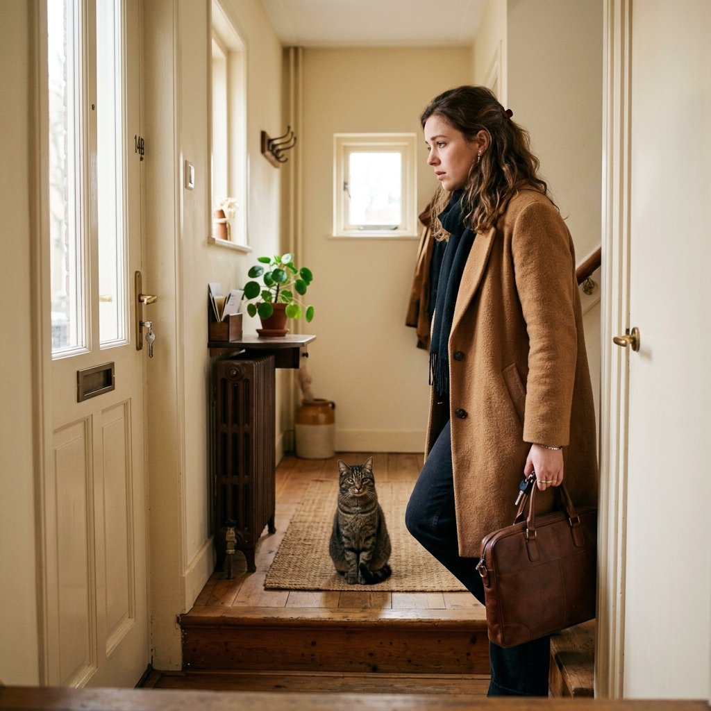 Baasje vertrekt naar werk en kat blijft alleen achter