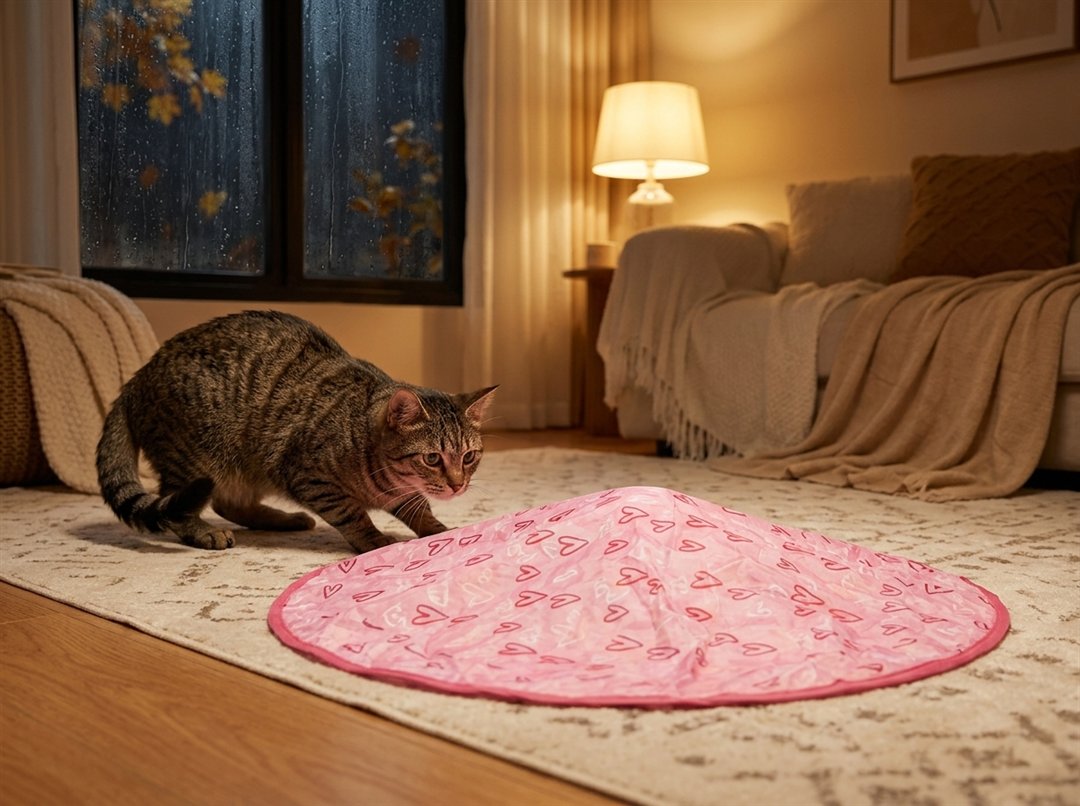Kat besluipt de jachtmat op een regenachtige avond