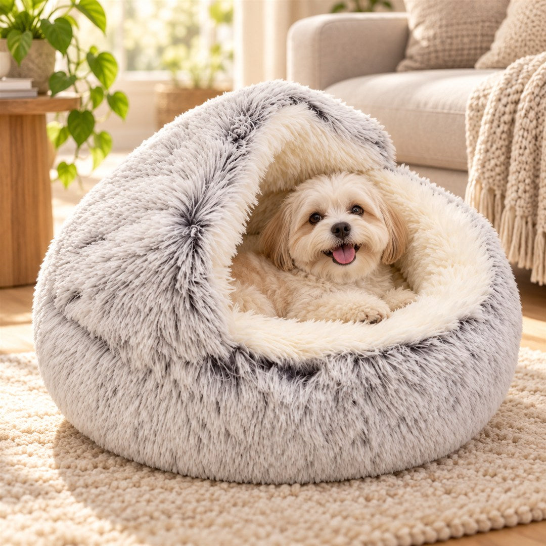 Klein hondje ligt knus in het nest