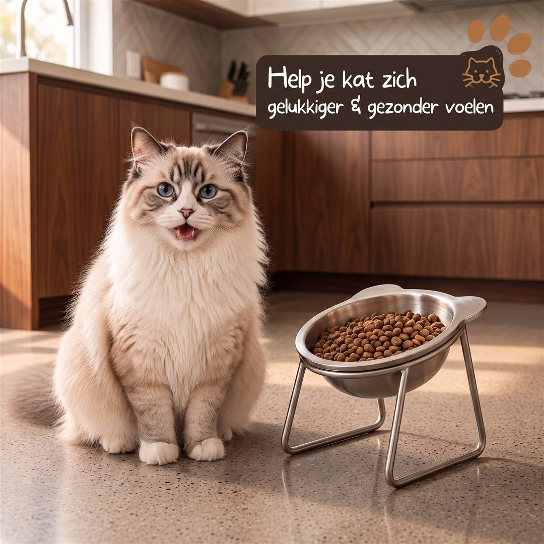 Gelukkigere, gezondere kat bij de verhoogde voerbak