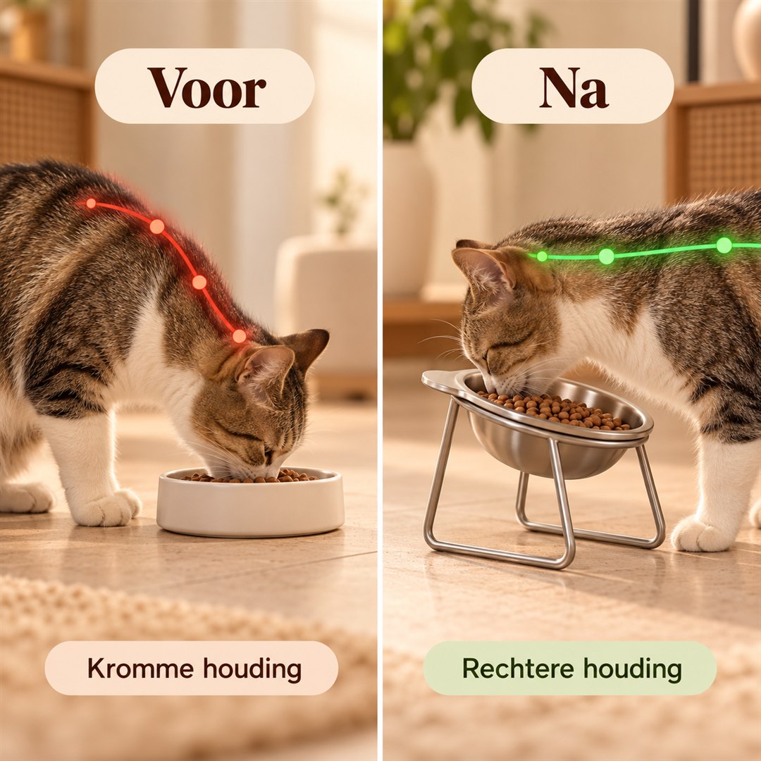 Voor: kromme houding, na: rechtere houding