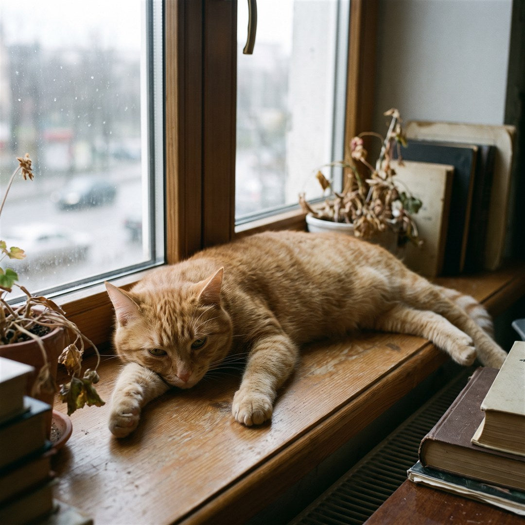 Verveelde kat ligt lusteloos